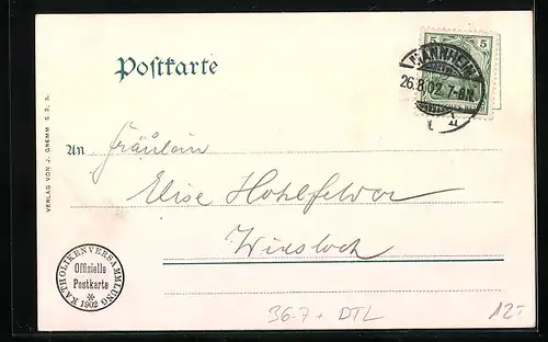 Lithographie Mannheim, 40.General-Versammlung d. Katholiken Deutschlands 24.-28.8.1902, Schloss, junge Frau mit Kreuz