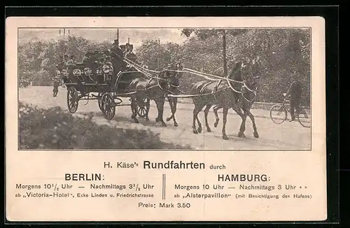 AK Hamburg, H. Käse`s Rundfahrten, Pferdekutsche