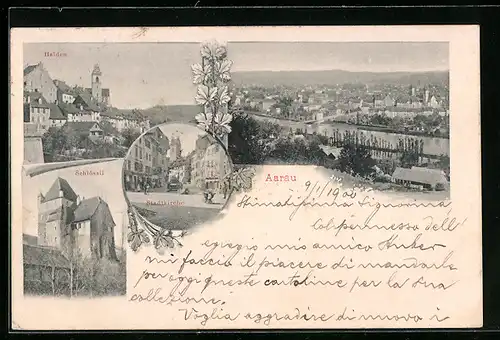 AK Aarau, Ortsansicht, Schlössli, Halden, Stadtkirche