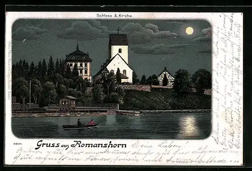 AK Romanshorn, Schloss und Kirche mit Ruderpartie