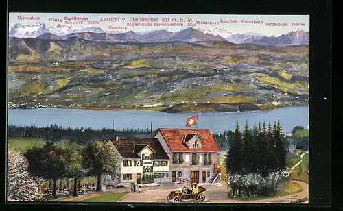 Künstler-AK Pfannenstiel, Aussicht auf die Berglandschaft der Alpen