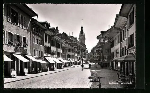 AK Zofingen, Strassenpartie mit Geschäften in der Unterstadt