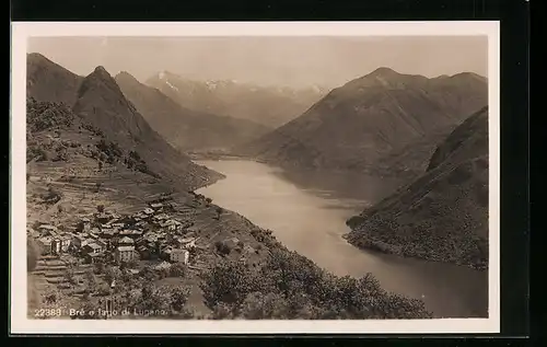 AK Bré, Ortsansicht mit Lago di Lugano aus der Vogelschau