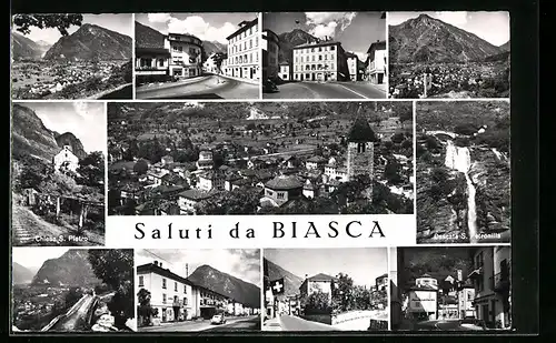 AK Biasca, Ortsansichten, Chiesa S. Pietro, Cascata S. Petronilla