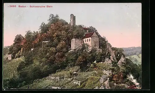 AK Baden, Schlossruine Stein bei Abendstimmung