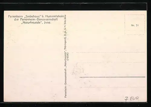 AK Hummelshain, Ferienheim Siebshaus der Ferienheim-Genossenschaft Naturfreunde Jena