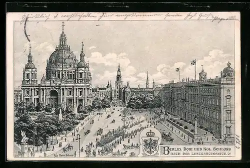 Lithographie Berlin, Dom und Kgl. Schloss nach der Lustgartenseite