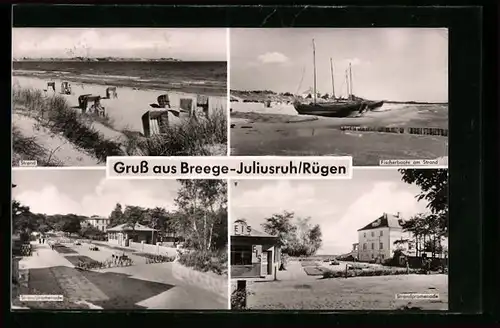 AK Breege-Juliusruh /Rügen, Strandpromenade und Fischerboote am Strand