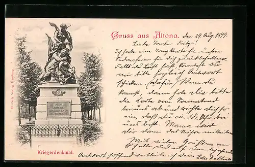 AK Hamburg-Altona, Blick auf das Kriegerdenkmal