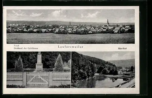 AK Laufersweiler, Totalansicht, Denkmal der Gefallenen, Idar-Bad