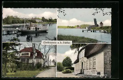 AK Lindaunis, Partie an der Schlei, Gästehof Lindaunis, Hebebrücke
