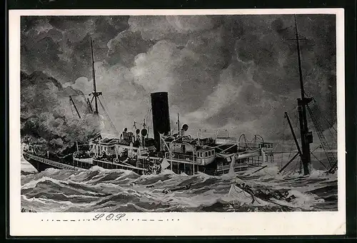 Künstler-AK S.O.S. Schiffsuntergang! Seeverkehrs-Erziehung ist not!, Joseph Nikolaus Hamburg