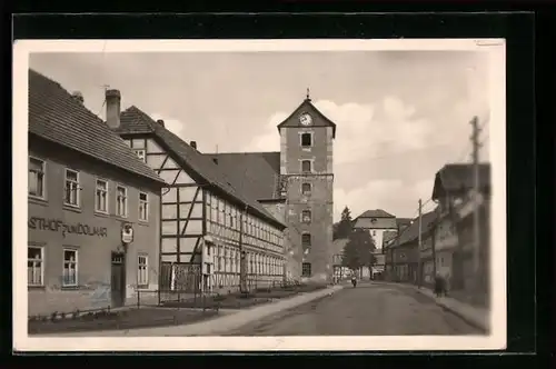 AK Schwarza /Thür., An der Kirche mit Gasthof zum Dolmar