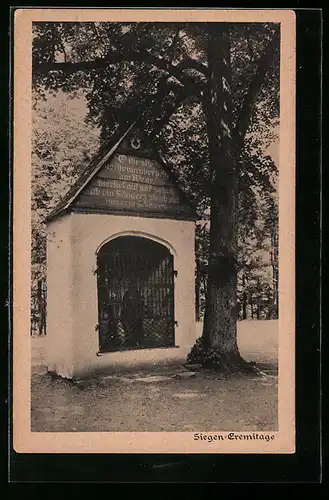 AK Siegen, Eremitage, Gedenkbild am Baum