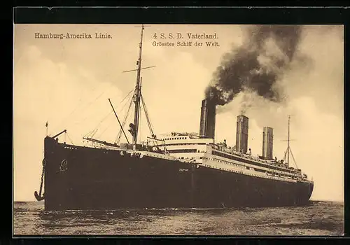 AK Passagierschiff S.S.D. Bismarck unter Dampf mit Anker, Hamburg-Amerika Linie