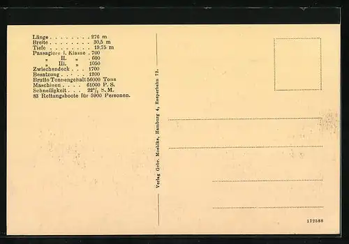 AK Passagierschiff S.S.D. Bismarck unter Dampf mit Anker, Hamburg-Amerika Linie