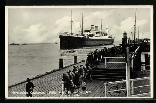 AK Cuxhaven, Abfahrt des Schnelldampfers Albert Ballin