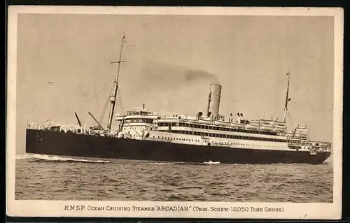 AK R.M.S.P. Ocean Cruising Steamer Arcadian, Passagierschiff