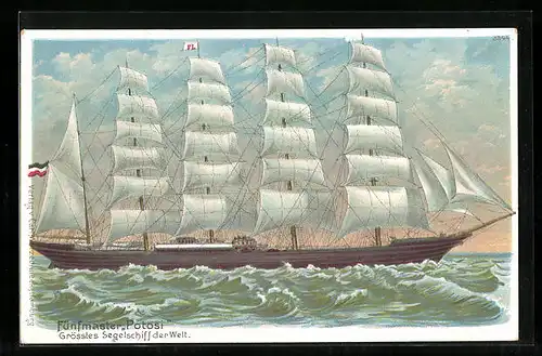 Lithographie Fünfmaster Potosi, grösstes Segelschiff der Welt