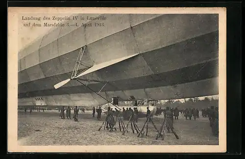 AK Landung des Zeppelin IV in Luneville auf dem Marsfelde 1913