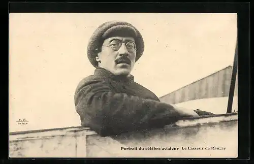 AK Portrait du célèbre aviateur Le Lasseur de Ranzay, Flugzeug