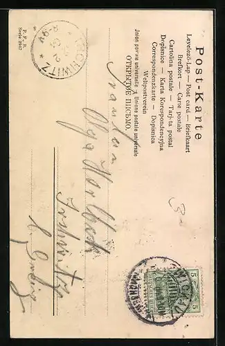 AK Storch neben einem Baby