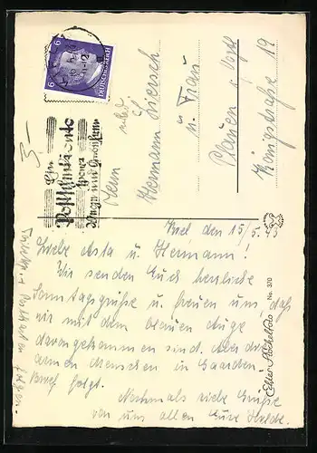 AK Drei Störche im besonnten Nest