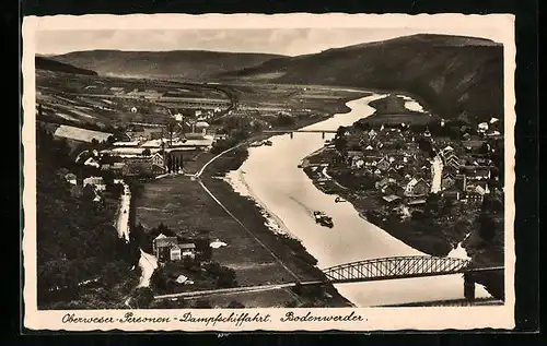 AK Bodenwerder, Ortsansicht mit Brücken aus der Vogelschau