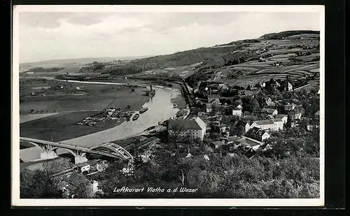 AK Vlotho /Weser, Ortsansicht mit Weserbrücke aus der Vogelschau