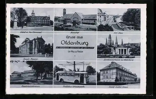 AK Oldenburg, Schloss, Staatstheater, Landessparkasse, Trollibus Wendestelle und Staatsministerium