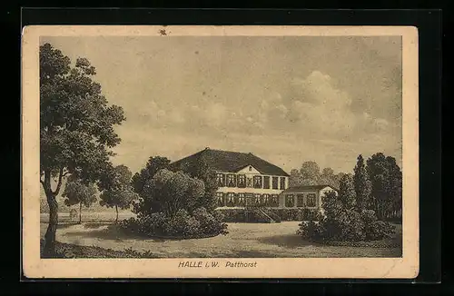 AK Halle, Schloss Patthorst mit Schlossgarten