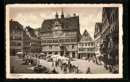 AK Tübingen, Marktplatz mit Ständen