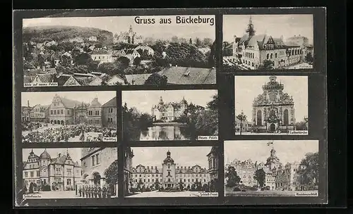 AK Bückeburg, Neues Palais, Schlosswache, Lutherkirche