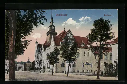 AK Bückeburg, Am Rathaus bei Abendstimmung
