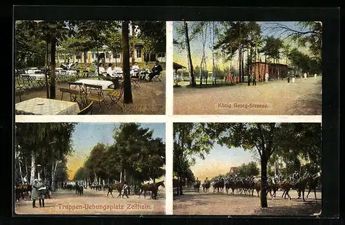 AK Zeithain, Truppen-Übungsplatz, Kantine an der Fabrice-Strasse, König Georg-Strasse, Soldaten zur Pferde