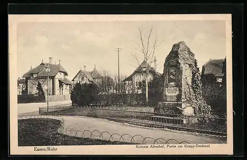 AK Essen /Ruhr, Kolonie Altenhof, Partie am Krupp-Denkmal