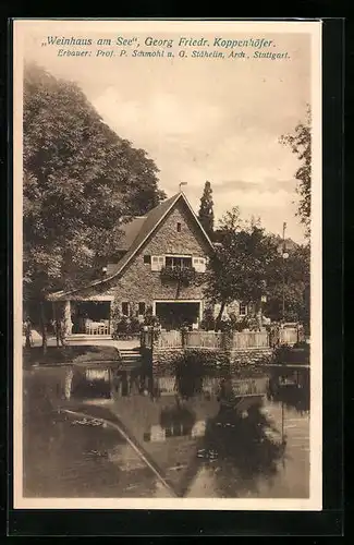 AK Stuttgart, Bauausstellung 1908, Weinhaus am See