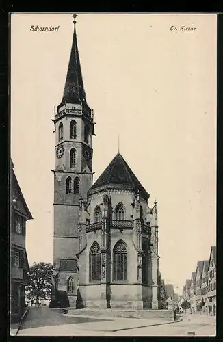 AK Schorndorf, Strassenpartie an der Ev. Kirche