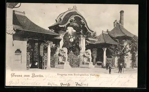 AK Berlin, Drei Herren warten vor dem Eingang zum zoologischen Garten