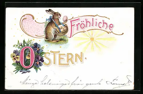 AK Osterhase mit Ostereiern zum Feste