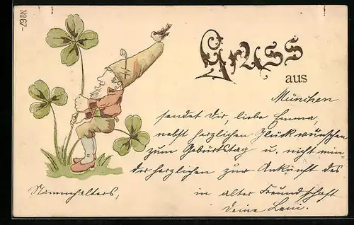 AK Zwerg mit Kleeblatt