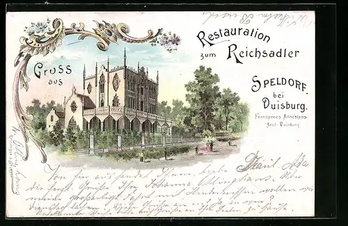 Lithographie Speldorf bei Duisburg, Restaurant zum Reichsadler