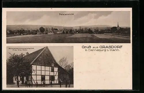 AK Grasdorf b. Derneburg i. Hann., Kolonialwarenhandlung v. Frau Wwe. Meier, Ortsansicht