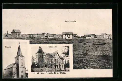 AK Neustadt a. Rstg., Forsthaus, Kirche, Ortsansicht