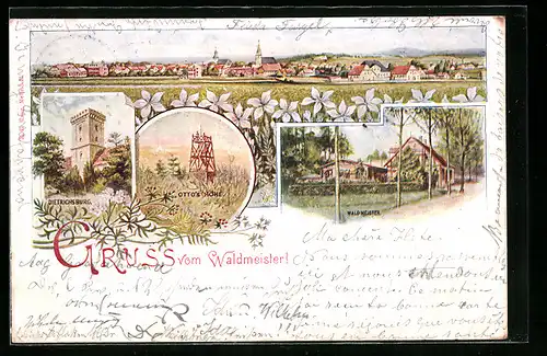 Lithographie Melle, Gasthaus Waldmeister, Ottos Höhe, Dietrichsburg