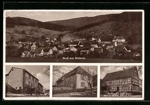 AK Rüdenau, Gasthaus z. gold. Krone, Bes.: L. Straub, Gasthaus z. gold. Stern, Bes.: L. Grimm