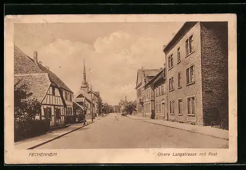 AK Frankfurt-Fechenheim, Obere Langstrasse mit Post