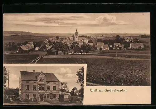 AK Grosswaltersdorf, Einzelhaus und Ortspanorama mit Umgebung