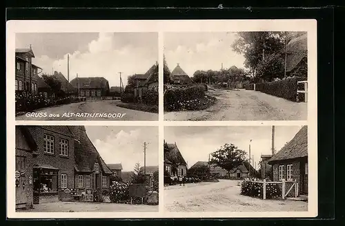 AK Alt-Rathjensdorf, Heinrich Mehs Kolonialwarenhandlung, Mehrfachansicht, Ortspartien