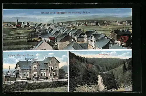 AK Neustadt am Rennsteig, Christ`s Hôtel und Pension, Tannengrund, Teilansicht